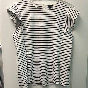 Ann Taylor Black and White Striped Short Sleeve Top